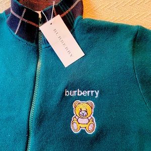 Girls Burberry Emerald Green Zip Sweater